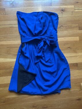 Express Strapless Cobalt Blue Tie-Waist Dress